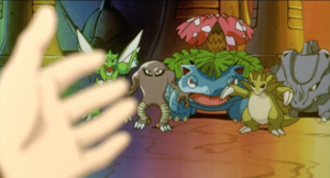 Film 01 - Pokémon d'Alberto - Insécateur, Kicklee, Florizarre, Sablaireau et Rhinocorne.png