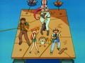 Pikachu (de Sacha), Miaouss (Team Rocket), Poissirène (d'Ondine), Stari (d'Ondine) et Staross (d'Ondine)