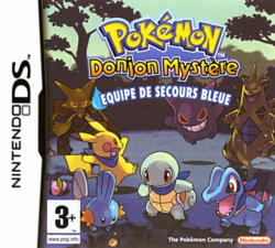 Carapuce regardant le fond du puits sur la Boîte de Jeu de Pokémon Donjon Mystère : Équipe de Secours Bleue