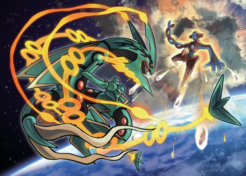 Fichier:Artwork Méga-Rayquaza contre Deoxys.png