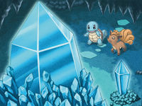 Artwork du cristal Géant du fond de la Caverne Cristal avec Goupix.