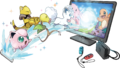 Illustration de la connexion entre Pokémon GO et Pokémon : Let's Go, Pikachu et Let's Go, Évoli.