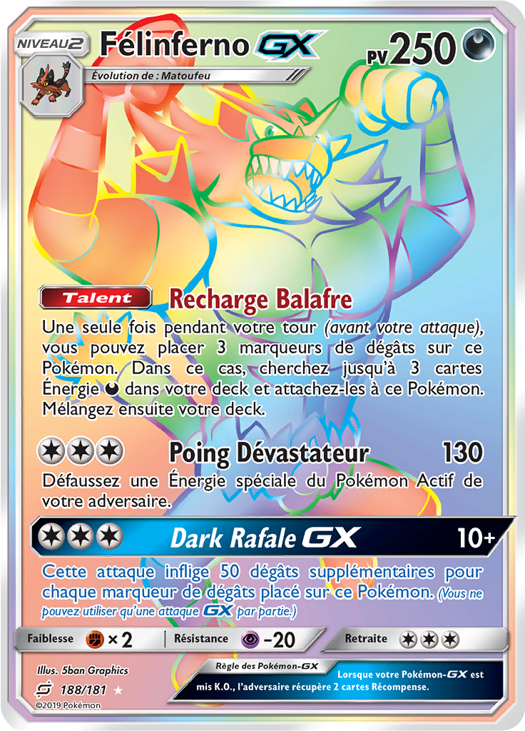 Carte Pokémon Félinferno Gx Secrète Arc en Ciel Pv 250 147/145 Cart