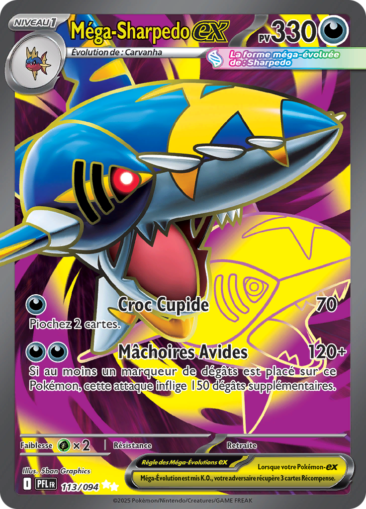 Méga-Sharpedo-ex (Méga-Évolution Flammes Fantasmagoriques 113) — Poképédia