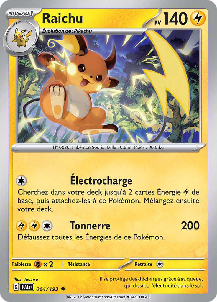 Raichu 211/193 Alternative Pokémon Gallery Secrète - Ultraboost X Écarlate et Violet 02 Évolutions à Paldea - Coffret de 10 Cartes Pokémon Françaises Raichu 211/193 Alternative Pokémon Gallery Secrète - Ultraboost X Écarlate et Violet 02 Évolutions à Paldea - Coffret de 10 Cartes Pokémon Françaises