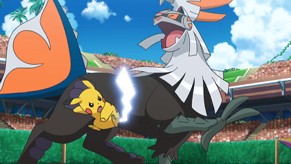 Fichier:SL140 - Pikachu de Sacha et Silvallié de Gladio (Flash-back).png