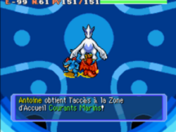 Une fois recruté, Lugia débloque automatiquement sa Zone d'Accueil : les Courants Marins.