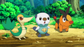 Vipélierre, Moustillon et Gruikui, Pokémon de départ d'Unys.