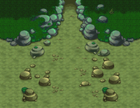 L'entrée de la falaise (vue d'ensemble dans Pokémon Donjon Mystère Explorateurs du Ciel).