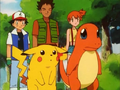 Salamèche avec Pikachu et le Pokégroupe juste après le départ de Damien.
