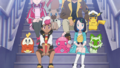 Chochodile (de Rhod), Rocabot (de Murdoch), Forgerette (de Dot), Pikachu (de Friede) et Poussacha (de Liko)