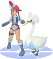 Carolina et Lakmécygne dans Pokémon Masters EX.