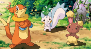 Mustébouée, Pachirisu et Laporeille d'Aurore - Film 10.png