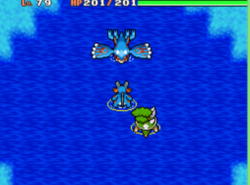 Le gardien Kyogre défie les explorateurs.