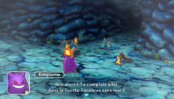 Ectoplasma et le joueur à l'entrée de la Grotte Ténèbres.