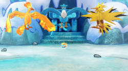 Les trois oiseaux mettent leurs forces en commun pour former la Pierre Vortex.