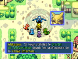 Alakazam propose d'utiliser le Cristal de Téléportation.