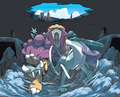 Raikou, Entei et Suicune dans les ruines de la Tour Cendrée