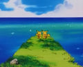 Puka surveillant la mer avec Pikachu.