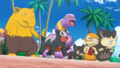 Malosse, Abo, Rattata d'Alola, Baggiguane et Rattatac d'Alola (des Sbires de la Team Skull)