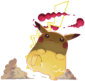 Artwork de Pikachu Gigamax en train de marcher.