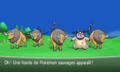 Les Pokémon rencontrés ne sont pas forcément tous les mêmes ; ici, un Écrémeuh et quatre Tauros devront être combattus.