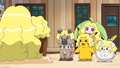 Rocabot (de Sacha), Pikachu (de Sacha), Candine (de Barbara) et Togedemaru (de Chrys)