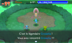 …et ils y rencontrent le légendaire Cresselia ! Il se « connecte » ensuite à l'équipe.
