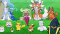 Togedemaru (de Chrys), Lucanon (de Chrys), Brindibou (de Sacha), Meltan (de Sacha), Pikachu (de Sacha), Lougaroc (de Sacha), Shaymin (sauvage), Sucreine (de Barbara) et Goupix d'Alola (de Lilie)