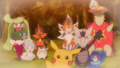 Sucreine (de Barbara), Chrysapile (de Chrys), Togedemaru (de Chrys), Goupix d'Alola (de Lilie), Matoufeu (de Sacha), Pikachu (de Sacha), Lougaroc (de Sacha), Brindibou (de Sacha), Ossatueur d'Alola (de Kiawe), Boumata (de Kiawe) et Otaquin (de Néphie)