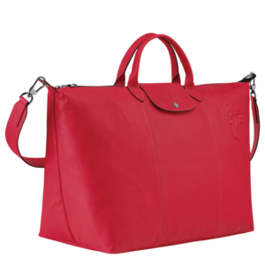 Longchamp Sac de voyage rouge trois quart.png