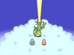 Rayquaza lance une puissante attaque Ultralaser pour détruire la météorite.
