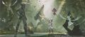 Concept art de Katagami, avec l'Ultra-Forêt en fond et Vémini.