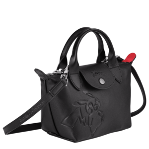 Longchamp Petit sac à main noir trois quart.png