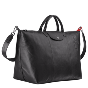 Longchamp Sac de voyage noir trois quart.png