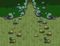 L'entrée de la falaise (vue d'ensemble dans Pokémon Donjon Mystère Explorateurs du Ciel).